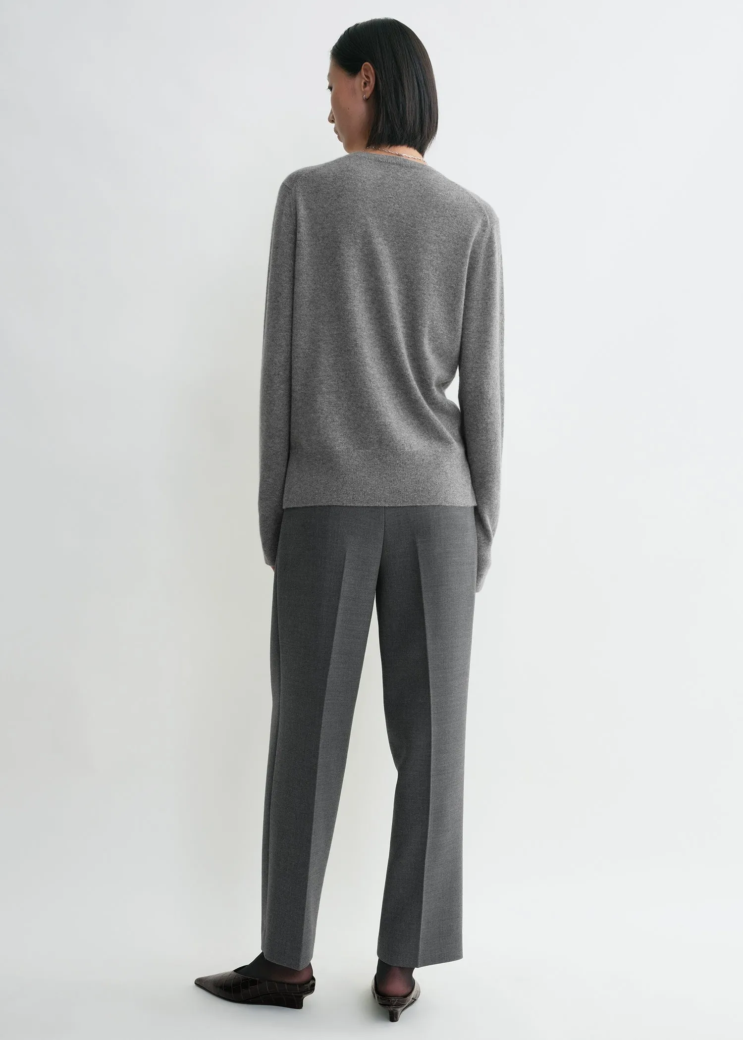 Crew-neck cashmere knit grey melange