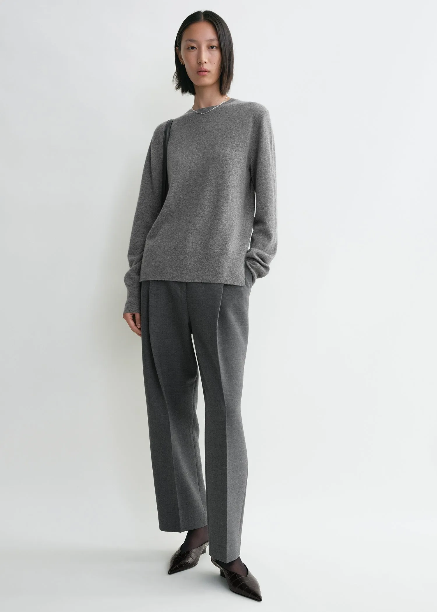 Crew-neck cashmere knit grey melange