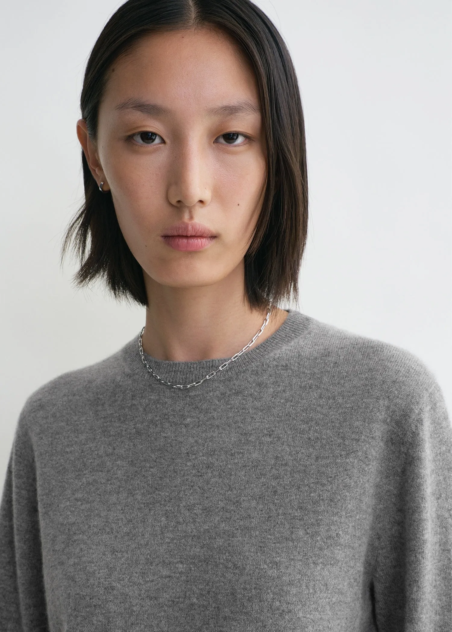 Crew-neck cashmere knit grey melange