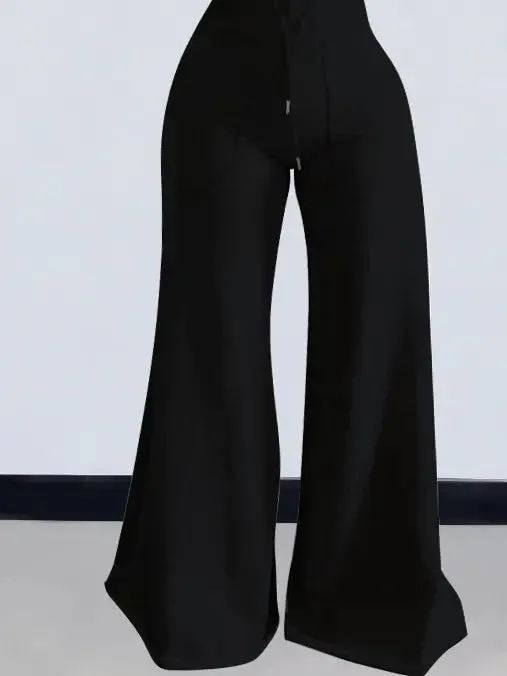 Cropped Long Sleeve Top and Wide Leg Pants 2-Pc Set