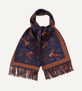 Drake's Birds Of Paradise Silk Scarf / Navy