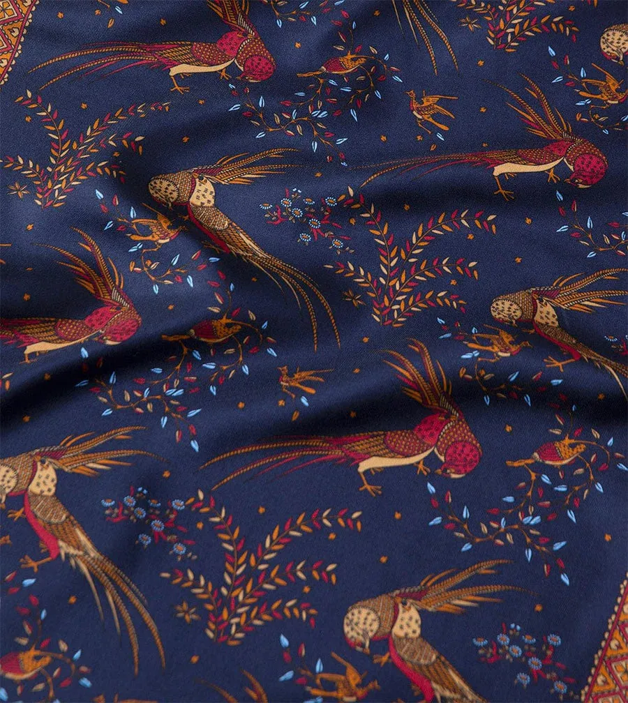 Drake's Birds Of Paradise Silk Scarf / Navy