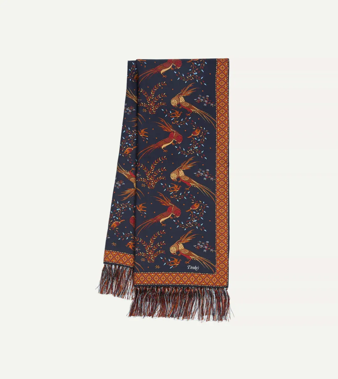 Drake's Birds Of Paradise Silk Scarf / Navy