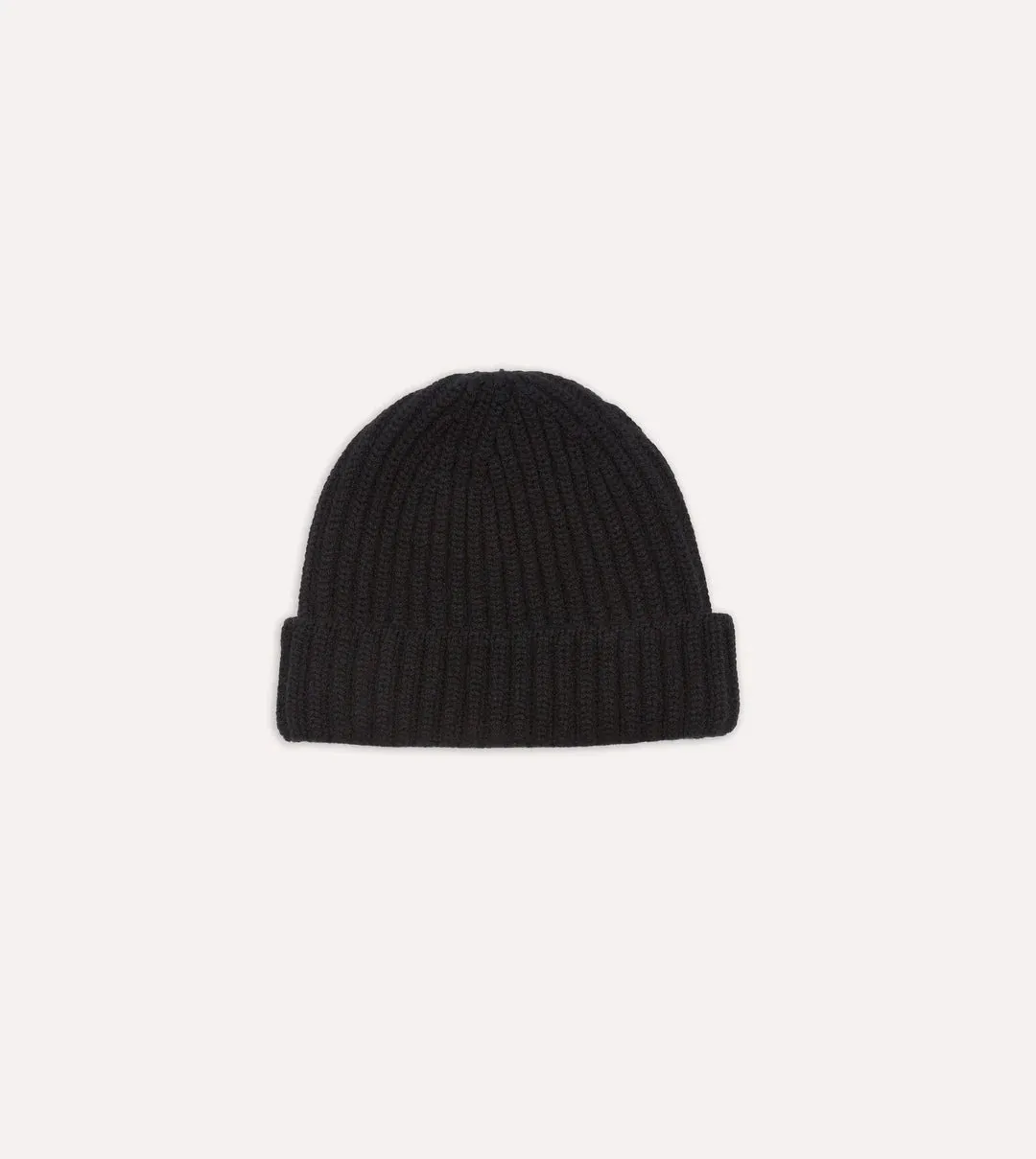 Drakes Stylish Black Cashmere Ribbed Knit Beanie
