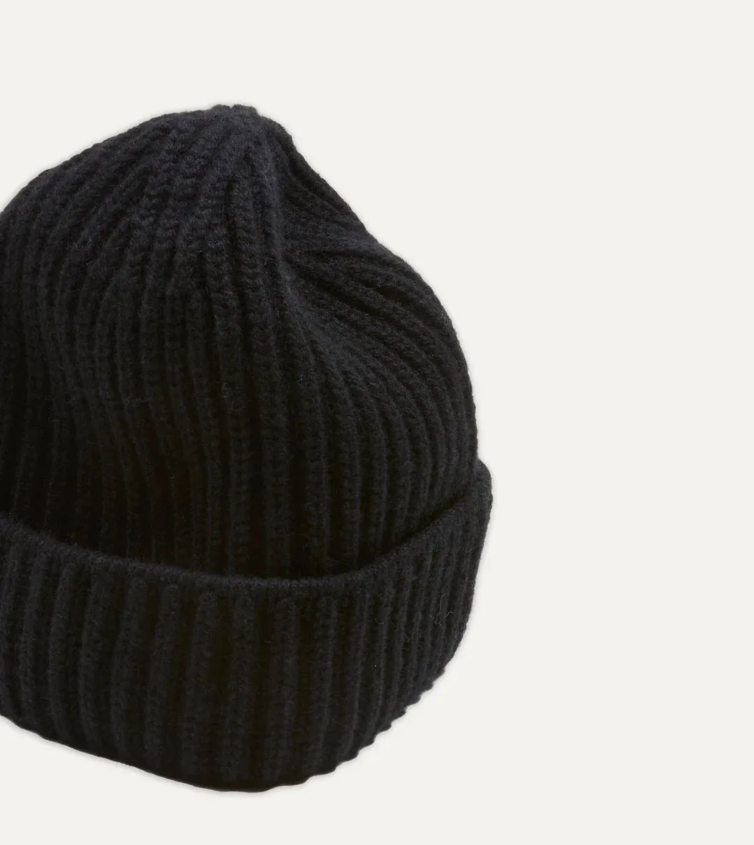 Drakes Stylish Black Cashmere Ribbed Knit Beanie