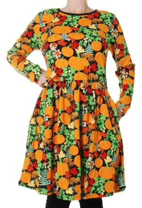 DUNS Adult LS Gathered Dress - Autumn Garden Black