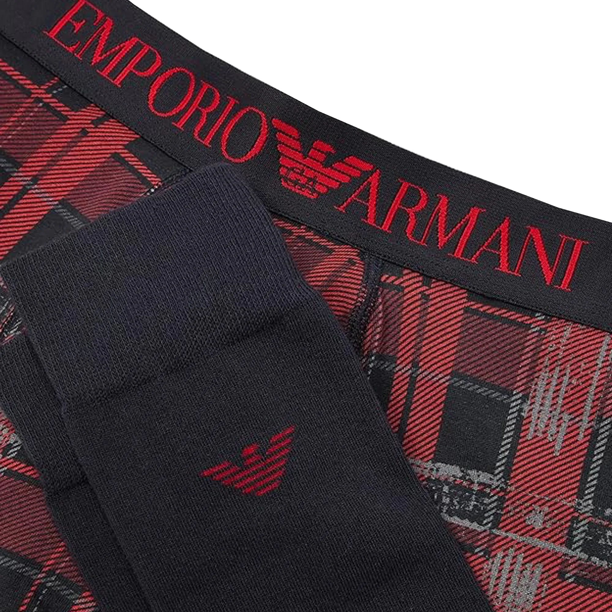Emporio Armani Trunk & Socks Gift Set Navy/Tartan