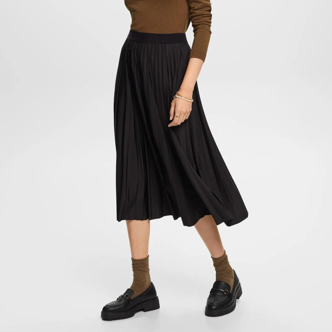 Esprit Pleated midi skirt in Black