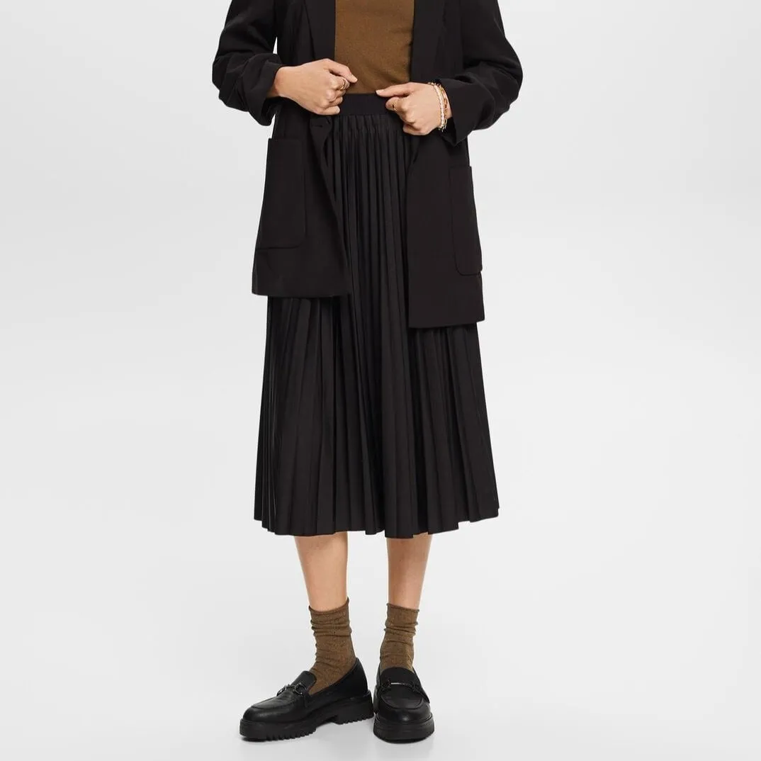 Esprit Pleated midi skirt in Black