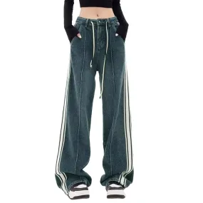 Fashion Vintage Striped Contrast Color Jeans