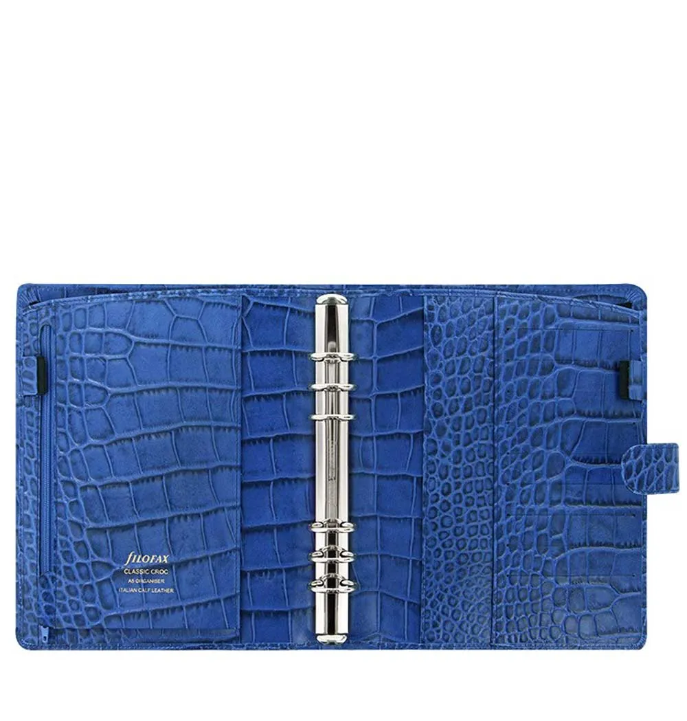Filofax Classic Croc Print A5 Indigo Leather Organizer Agenda 2024