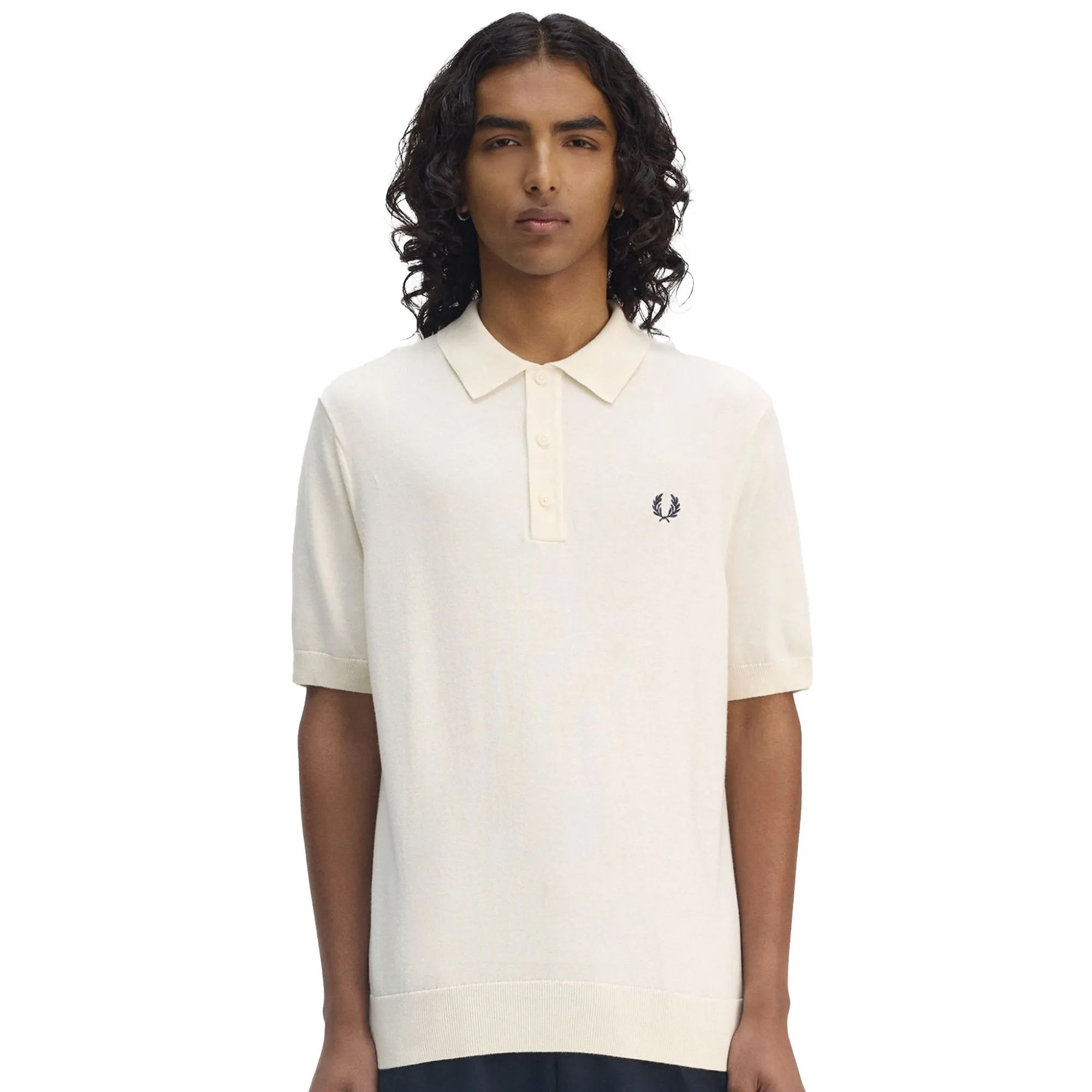 Fred Perry Cotton Knitted Polo Shirt Ecru
