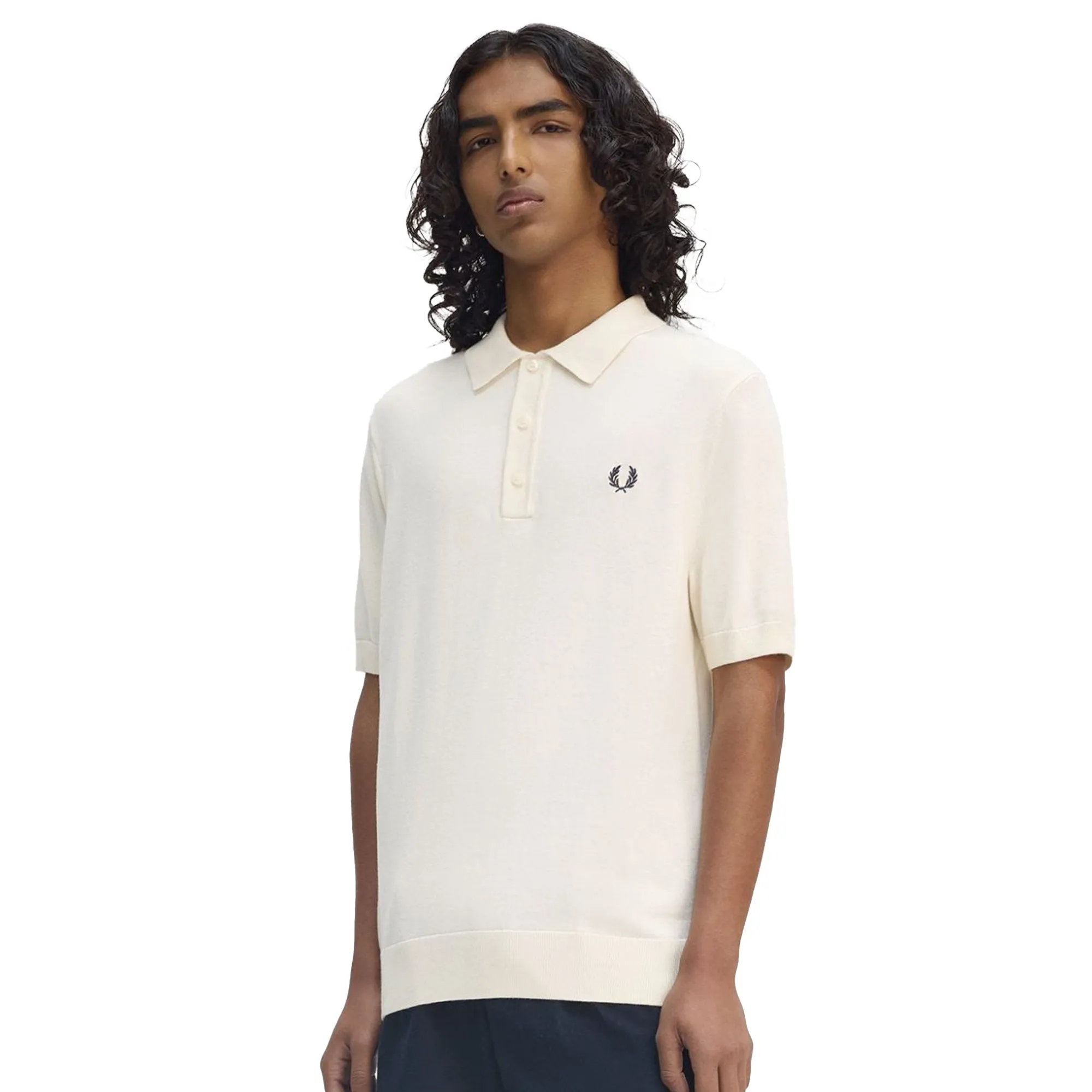 Fred Perry Cotton Knitted Polo Shirt Ecru
