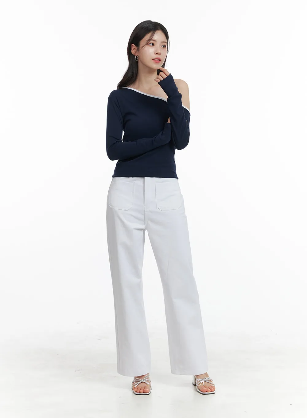 Front Pockets Straight Fit Pants OA419