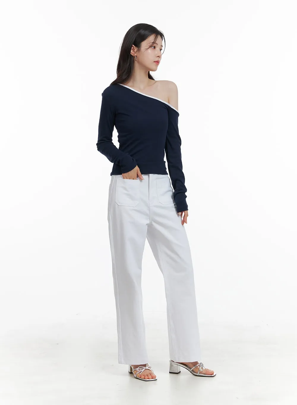 Front Pockets Straight Fit Pants OA419