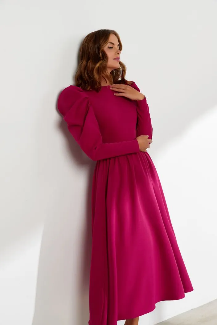 Gracious Pink Puffy Sleeves Evening Dress