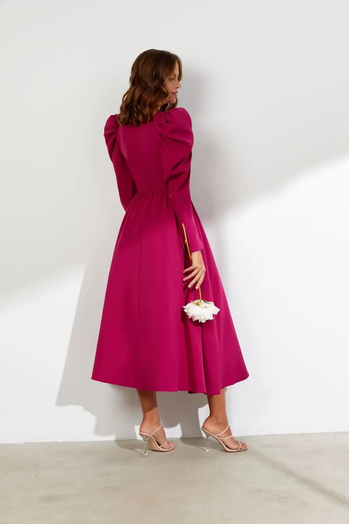 Gracious Pink Puffy Sleeves Evening Dress