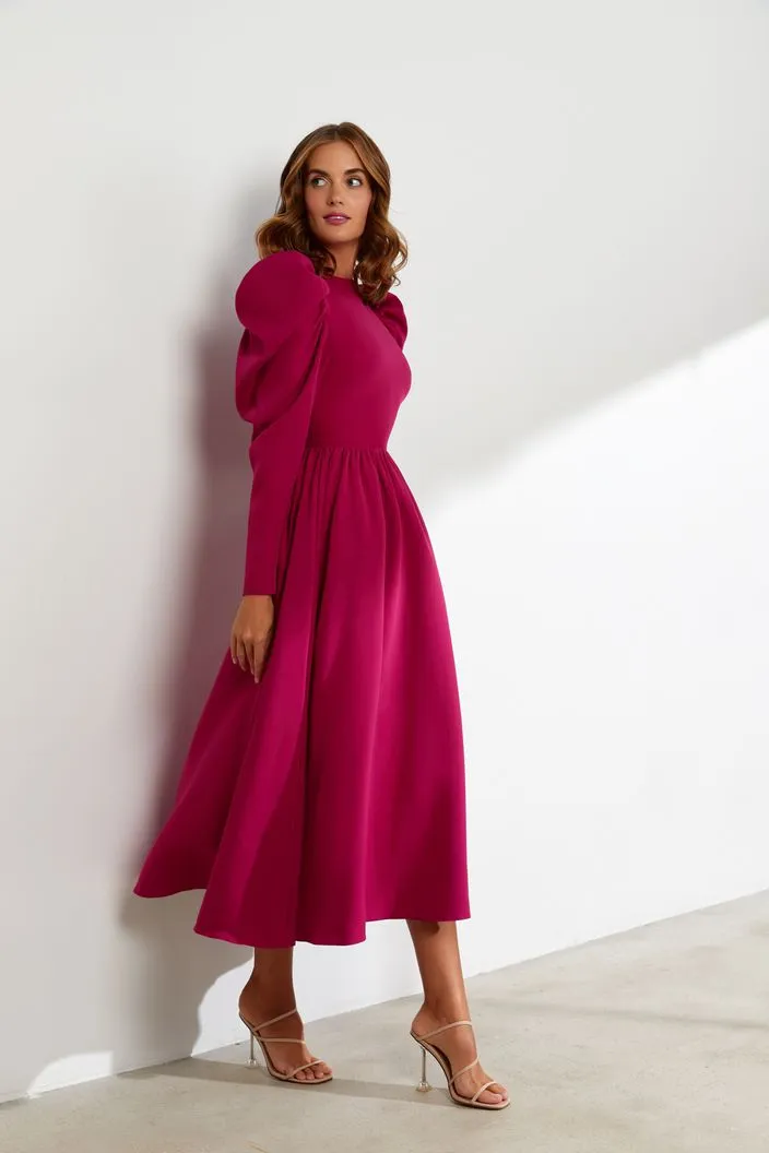 Gracious Pink Puffy Sleeves Evening Dress