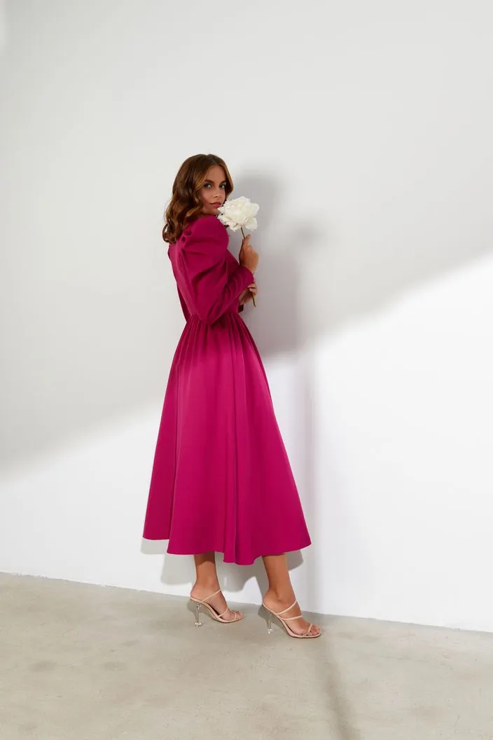 Gracious Pink Puffy Sleeves Evening Dress