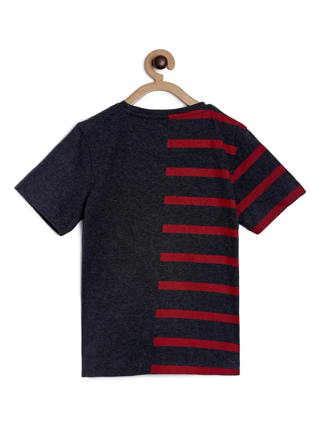 Grey Printed Round Neck Cotton T-shirt