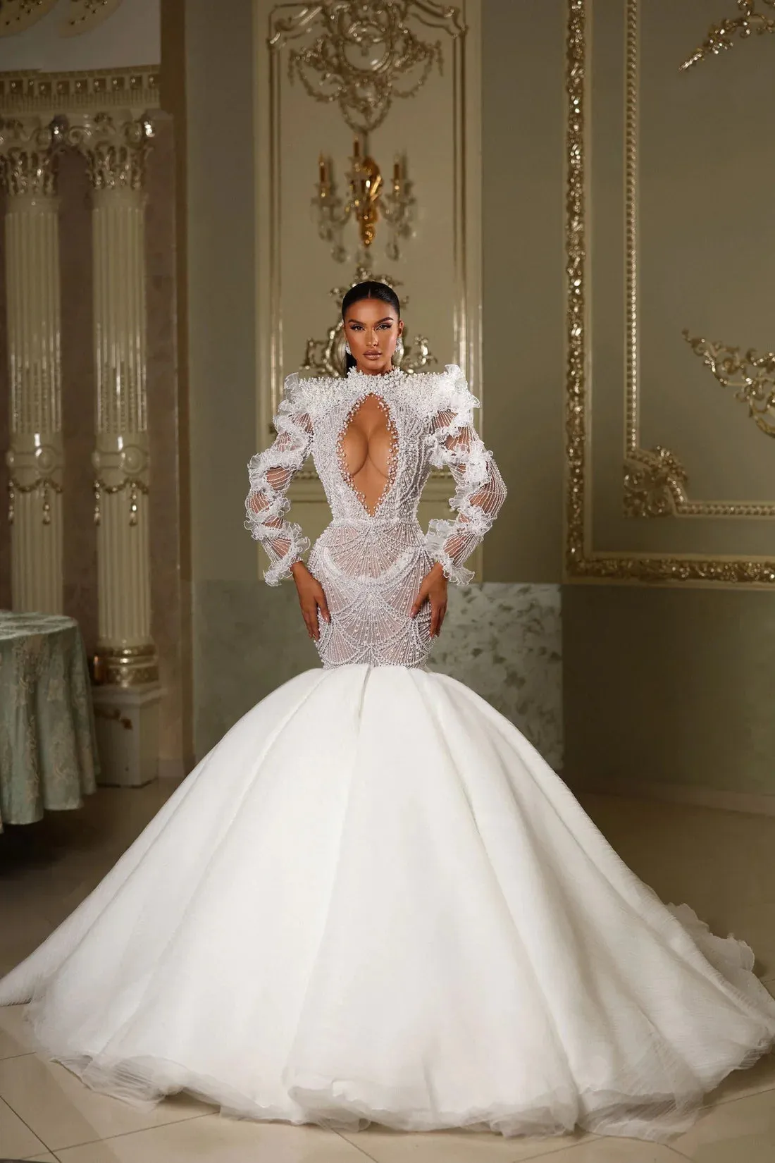 High Neck Long Sleeves Wedding Dresses