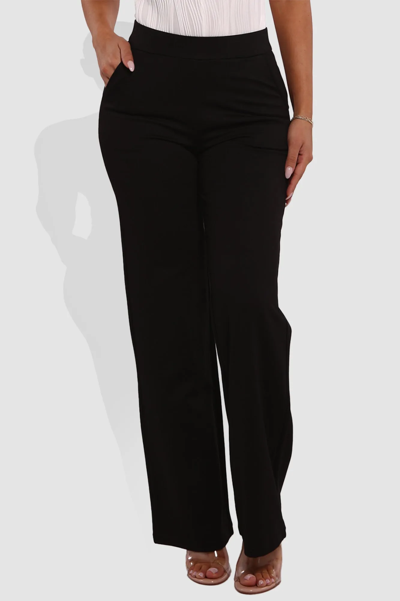 High Rise Smoothing Pull On Straight Leg Pants - Black