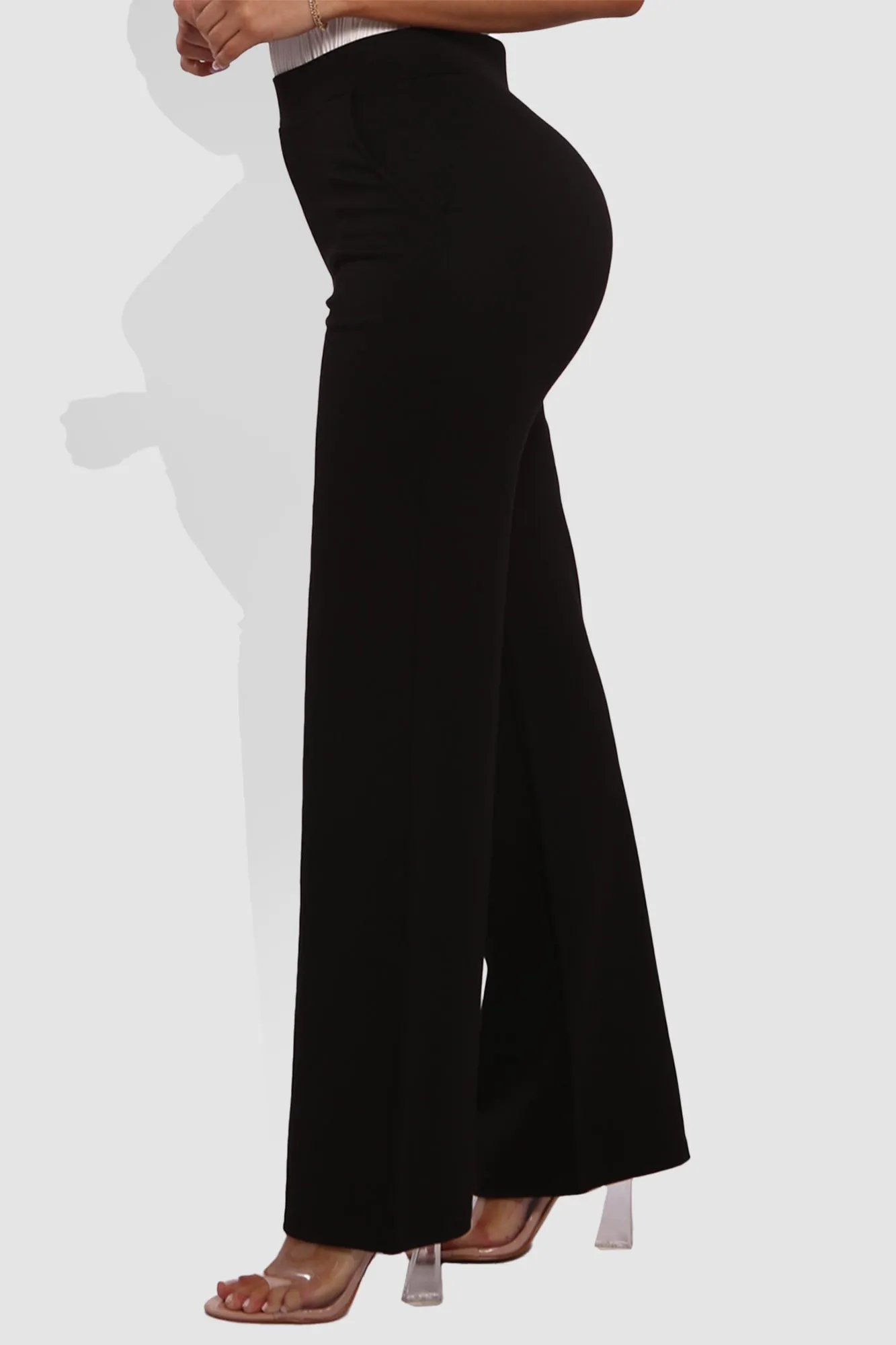 High Rise Smoothing Pull On Straight Leg Pants - Black