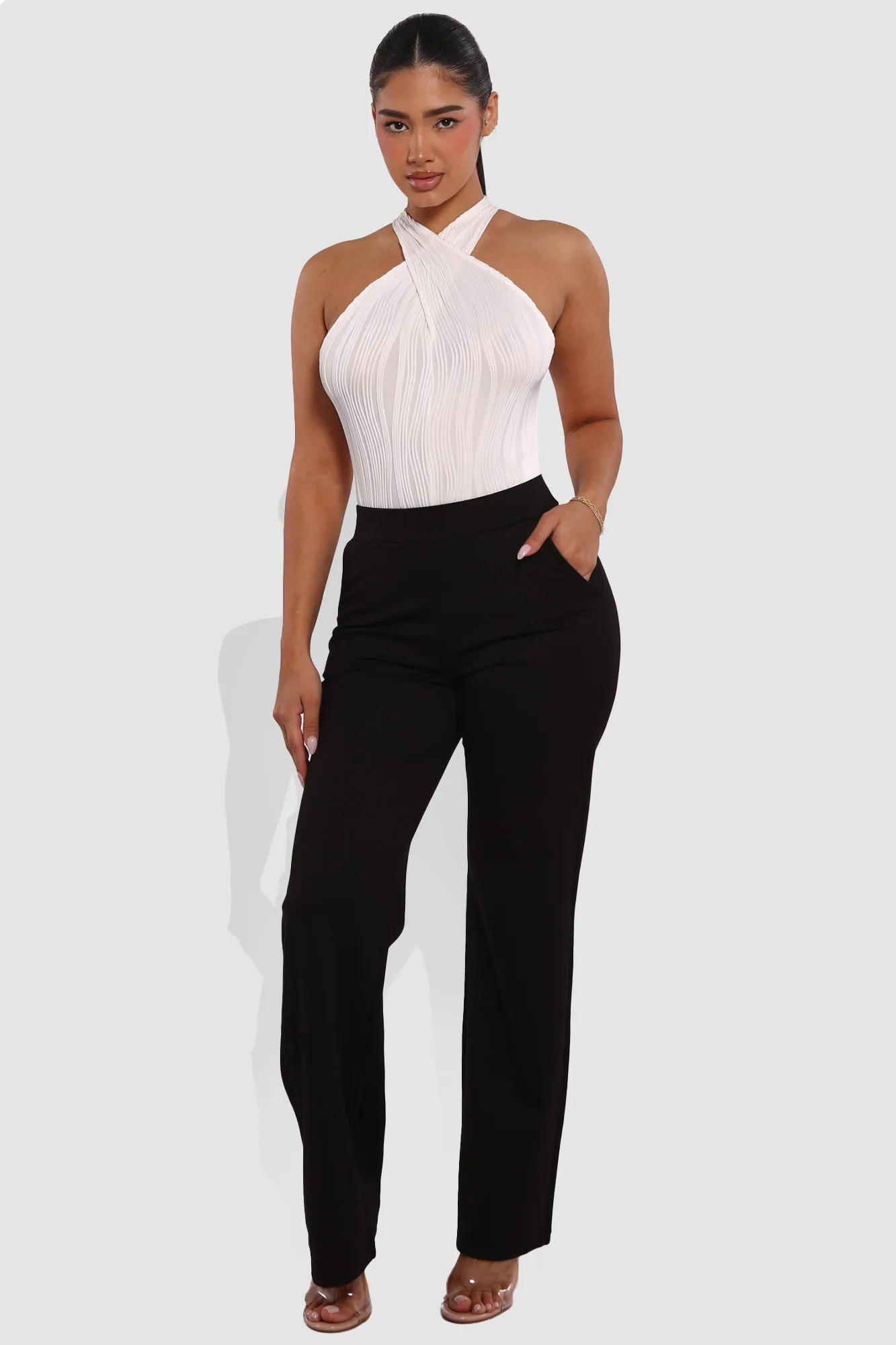 High Rise Smoothing Pull On Straight Leg Pants - Black