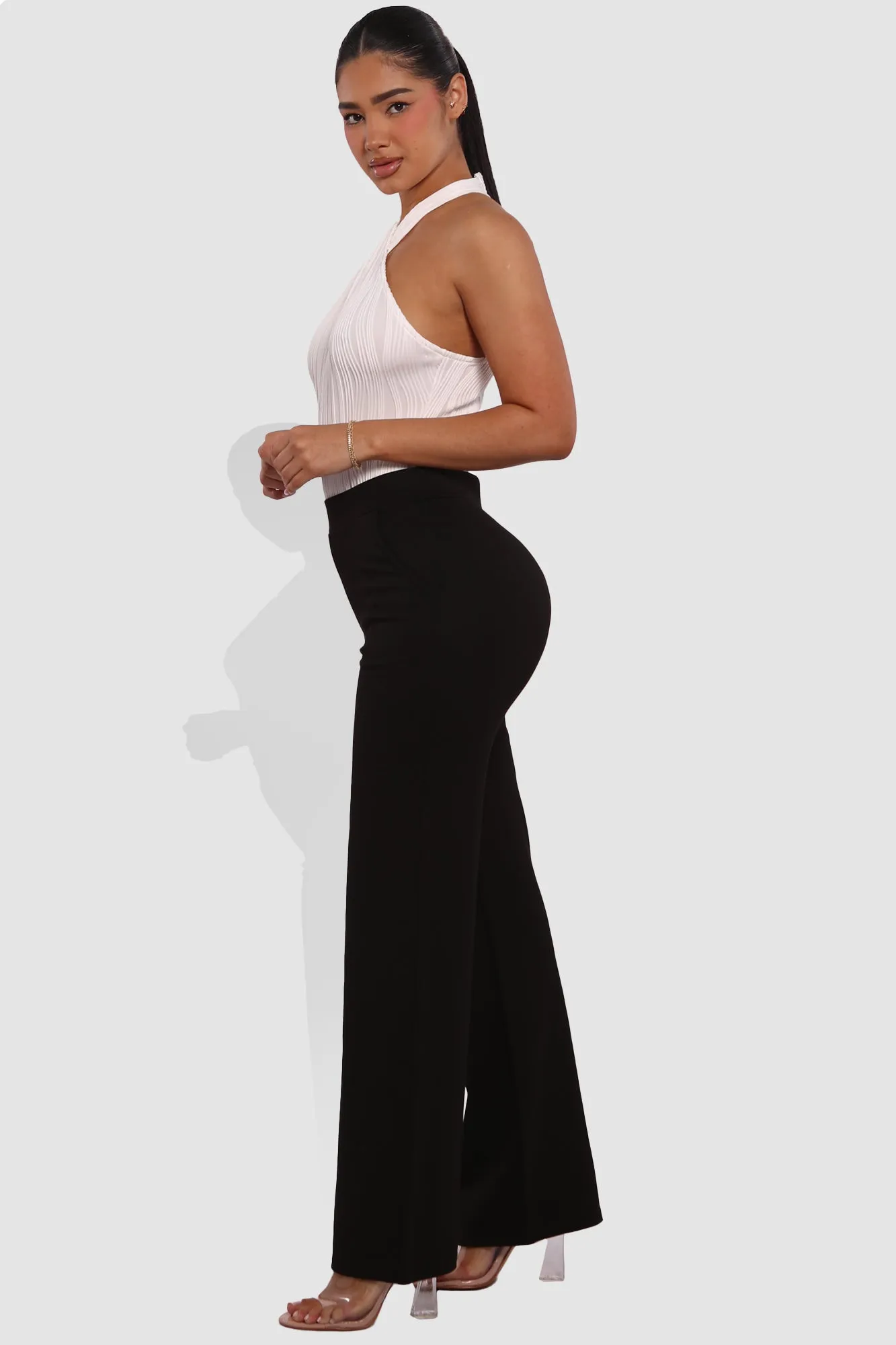 High Rise Smoothing Pull On Straight Leg Pants - Black