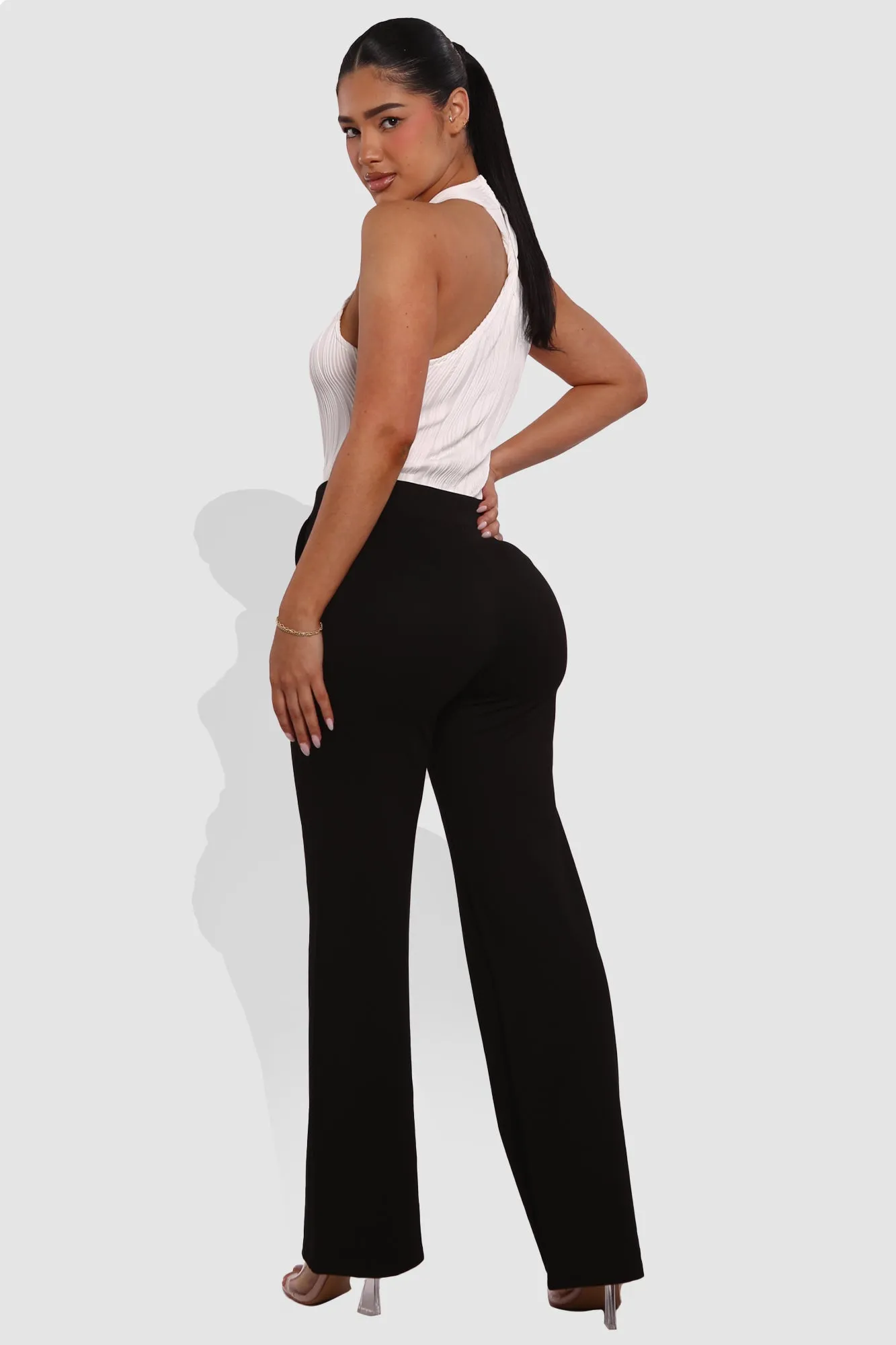High Rise Smoothing Pull On Straight Leg Pants - Black