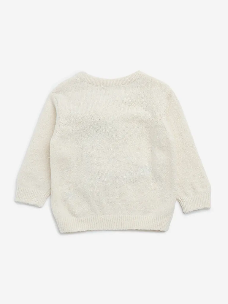 HOP Baby Beige Animal Applique Knitted Sweater