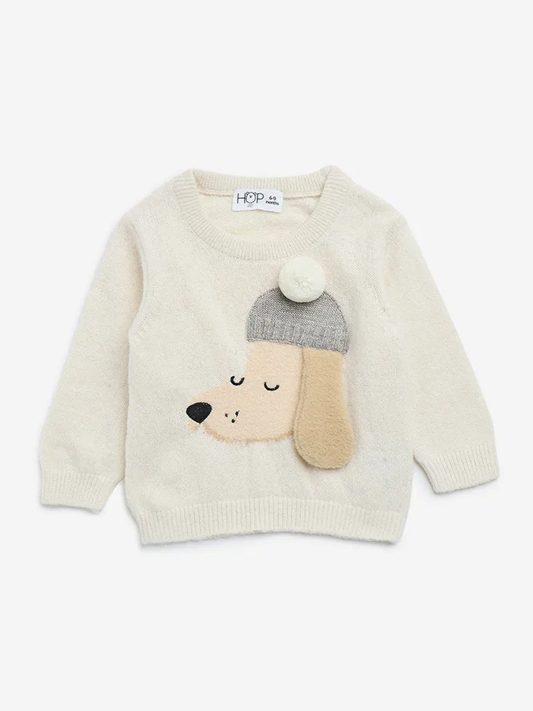 HOP Baby Beige Animal Applique Knitted Sweater