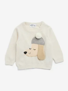 HOP Baby Beige Animal Applique Knitted Sweater
