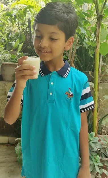 Kids Blue Half Sleeves Cotton Polo T-shirt
