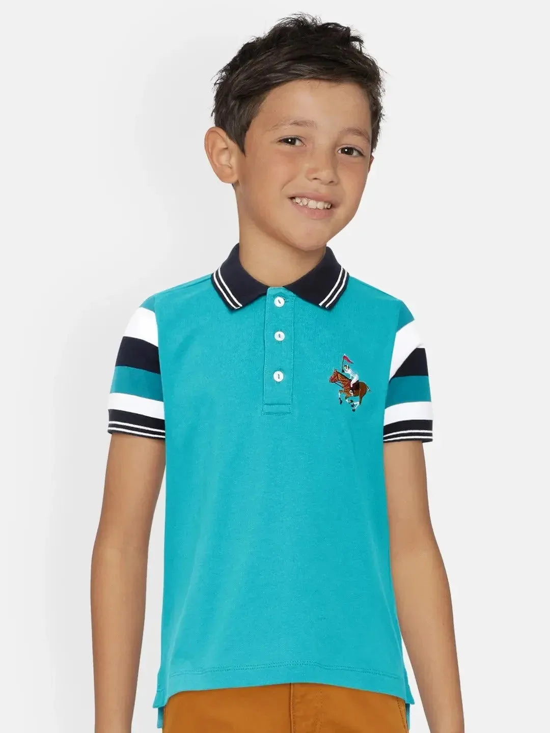 Kids Blue Half Sleeves Cotton Polo T-shirt