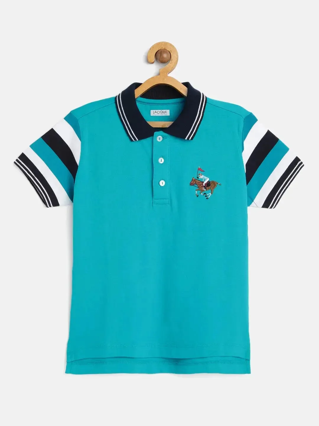 Kids Blue Half Sleeves Cotton Polo T-shirt