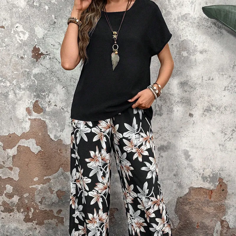 💕Limited Sale 50% OFF💕Women's Casual Floral Print Wide Leg Trousers and Short Sleeve Top Set✈️Free Shipping!!!
