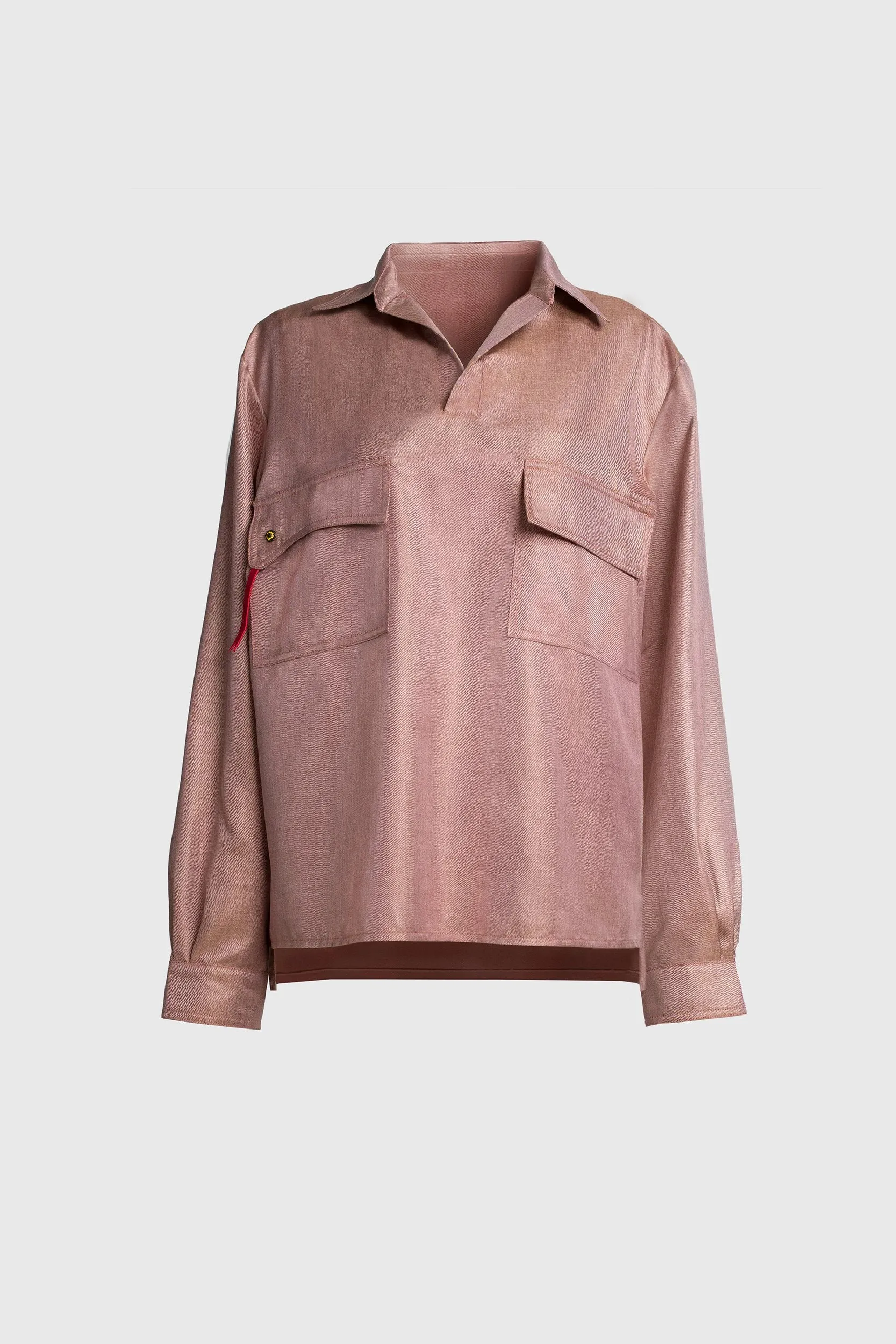 Loose Fit Woven Silk Cinnamon Pink Shirt