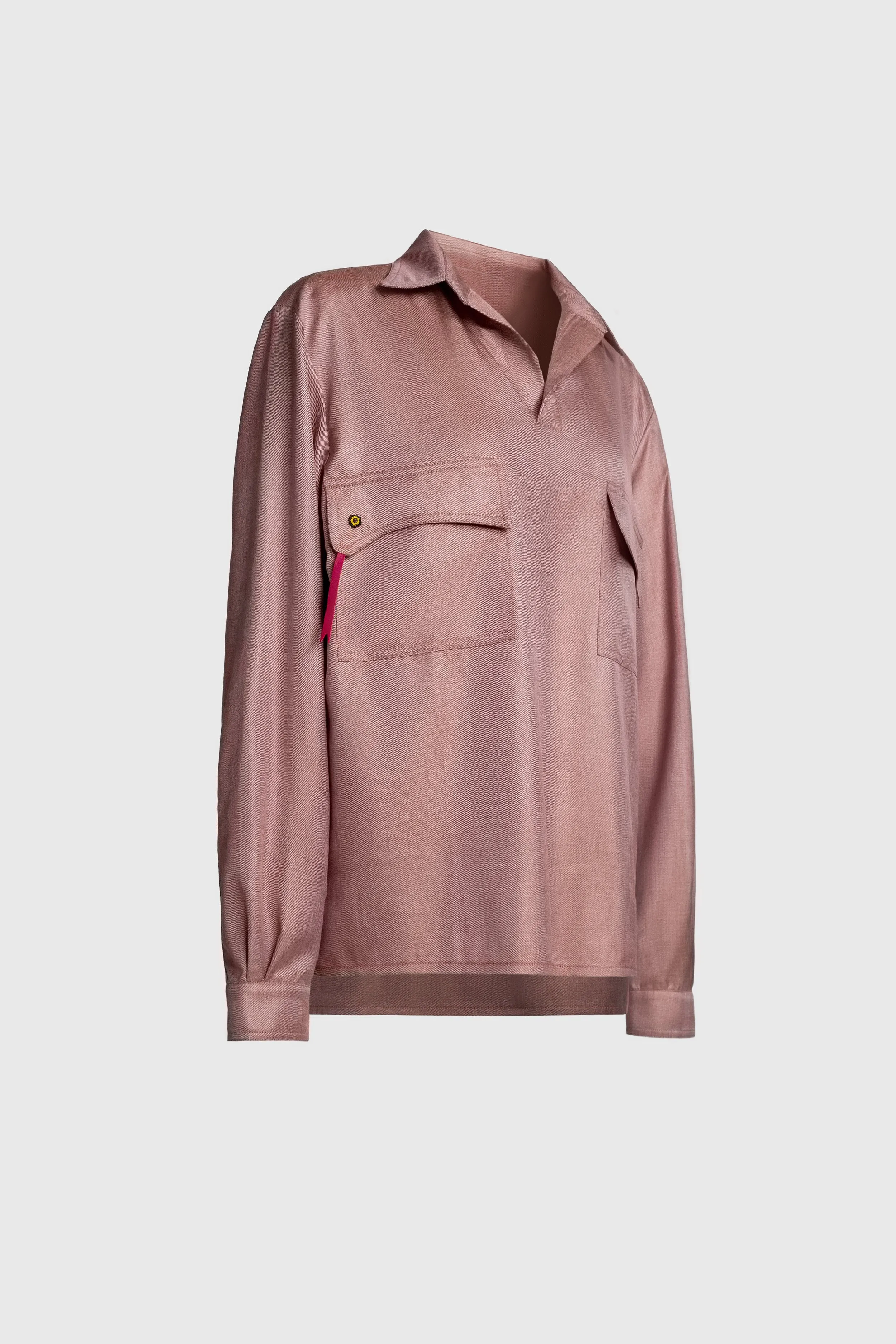 Loose Fit Woven Silk Cinnamon Pink Shirt