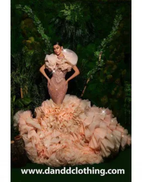 Luxury Evening Dress Cream and Brown