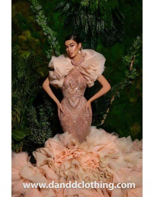 Luxury Evening Dress Cream and Brown
