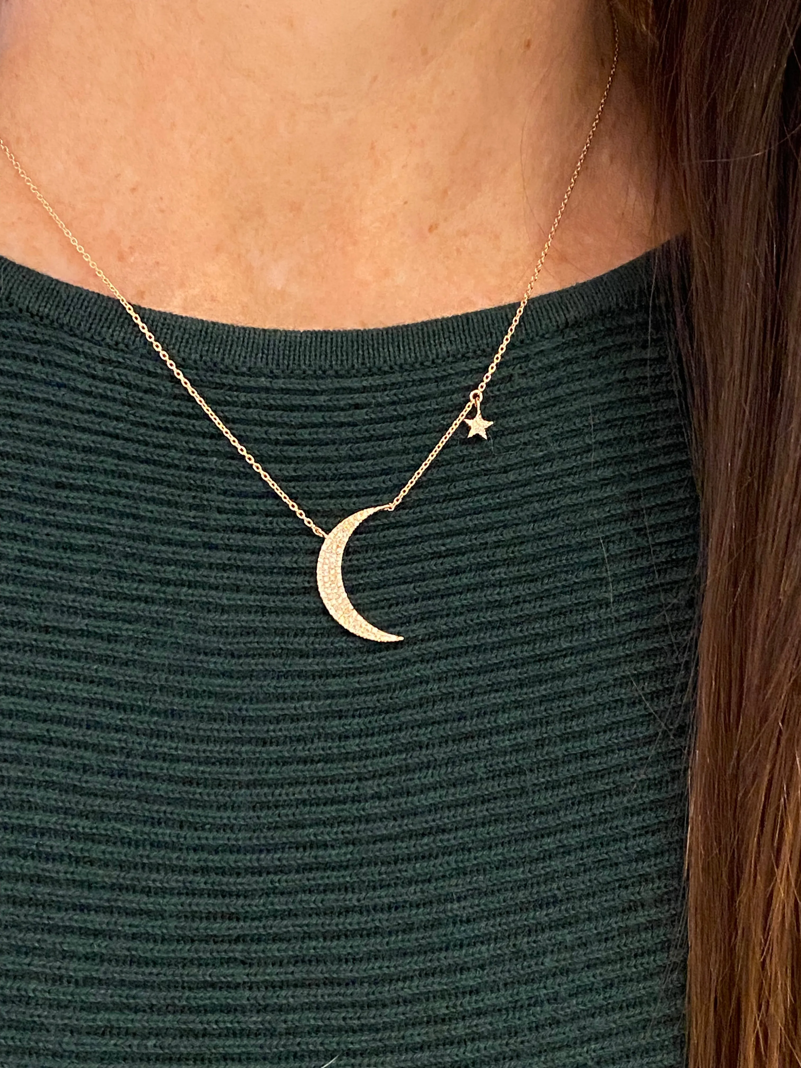 MEDIUM DIAMOND MOON AND STAR NECKLACE