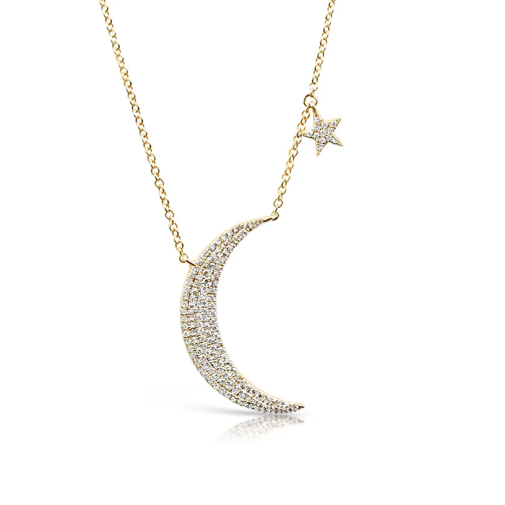 MEDIUM DIAMOND MOON AND STAR NECKLACE