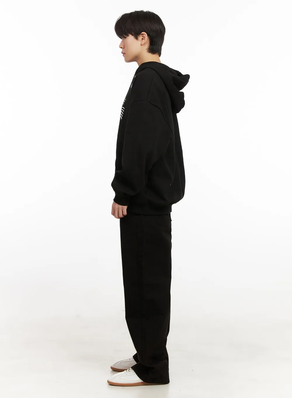 Men's Cotton Wide-Fit Trousers (Black) IJ517