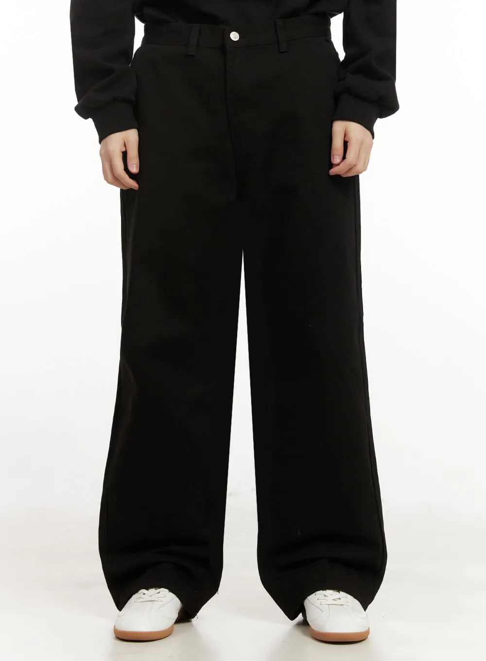 Men's Cotton Wide-Fit Trousers (Black) IJ517