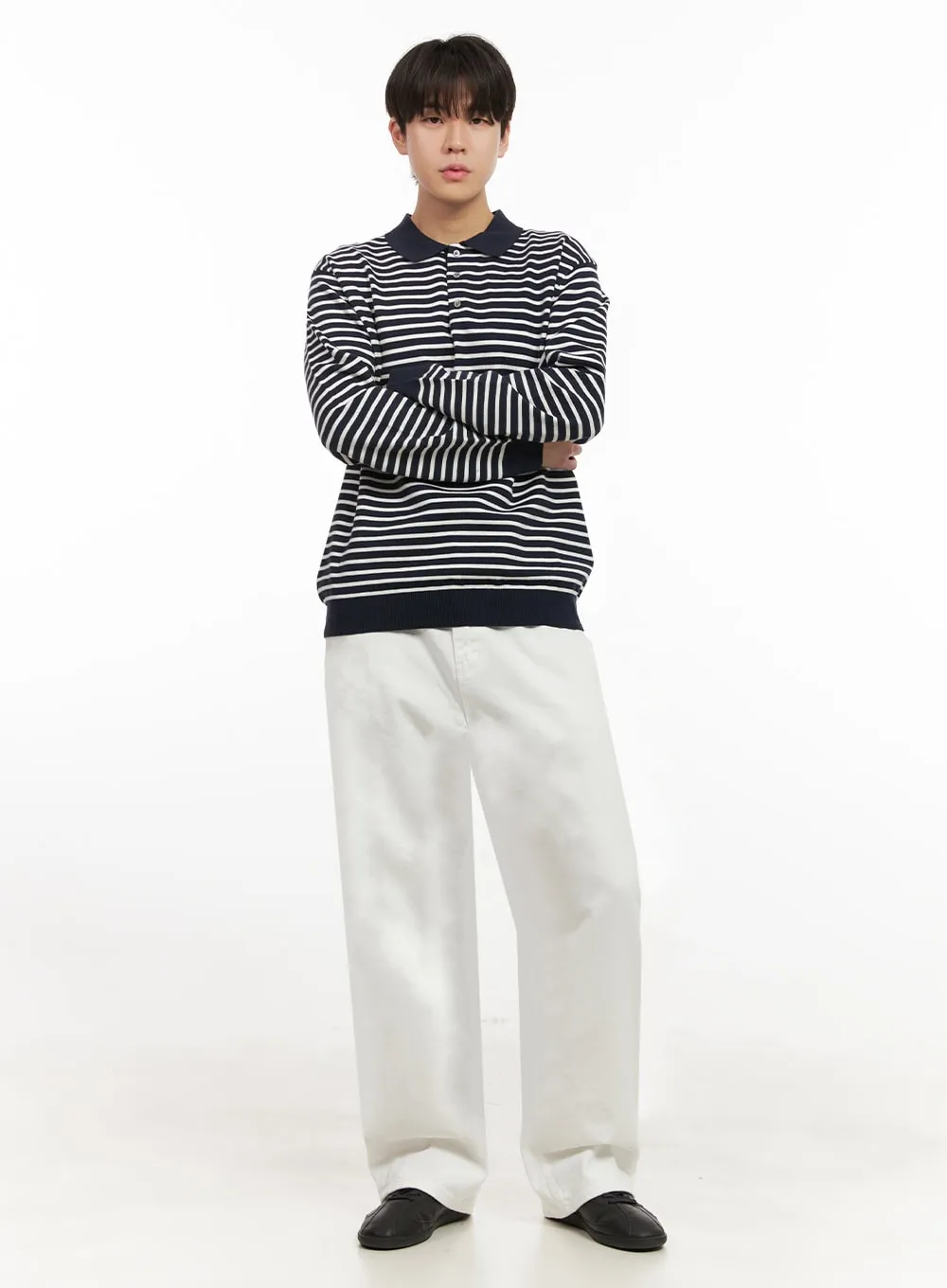 Men's Cotton Wide-Fit Trousers (White) IJ517
