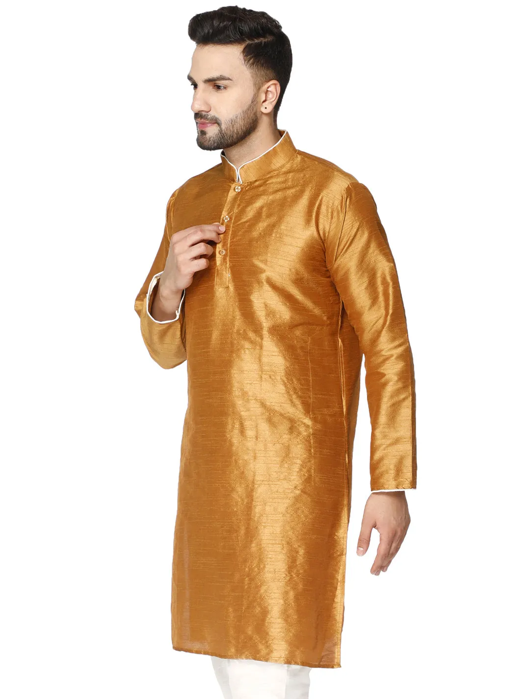 Men's Tunic Cotton Kurta Long Shirt Regular Fit Brown
