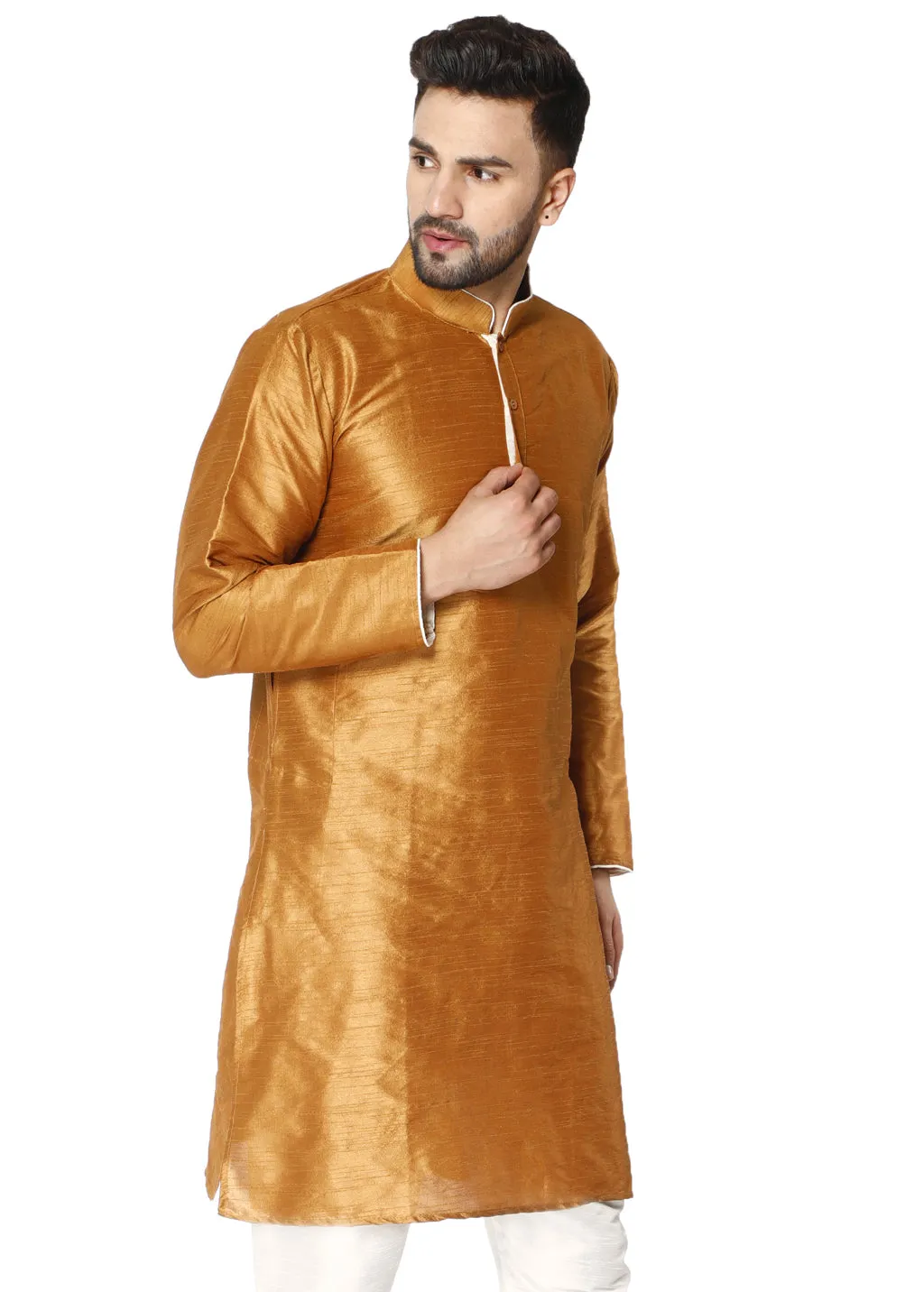 Men's Tunic Cotton Kurta Long Shirt Regular Fit Brown