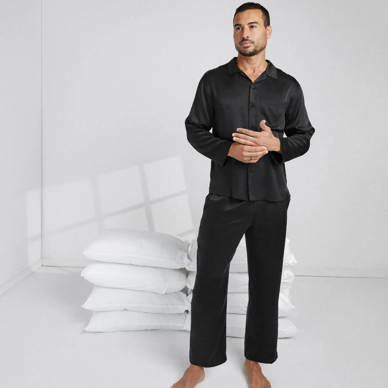 Men's Washable Silk Button Up Set
