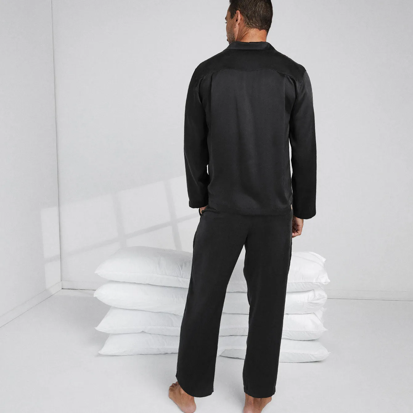 Men's Washable Silk Button Up Set